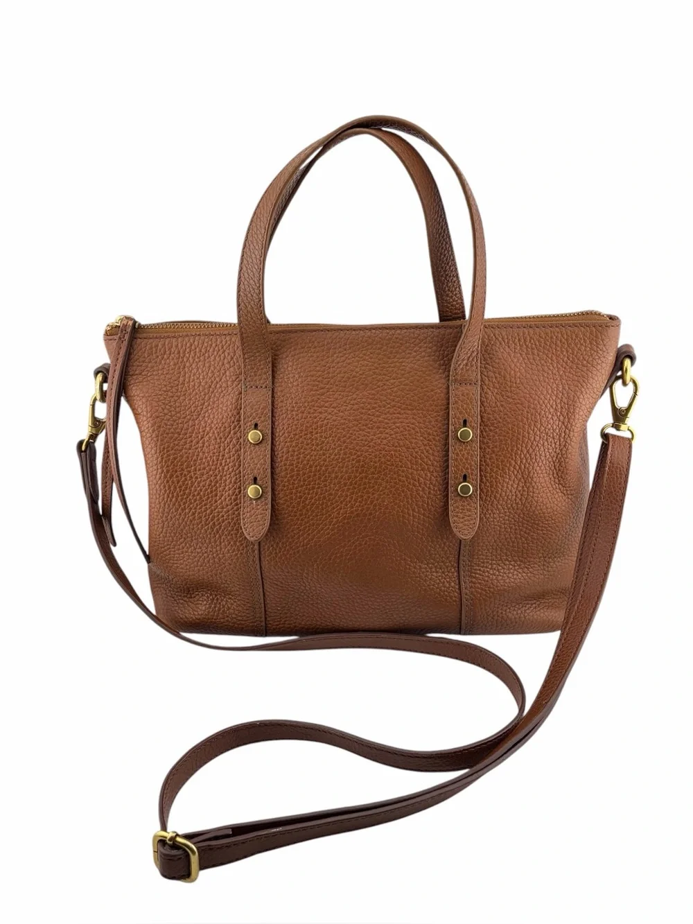 Fossil Pebbled Leather Satchel Tote Crossbody Purse Brown Convertible Preppy